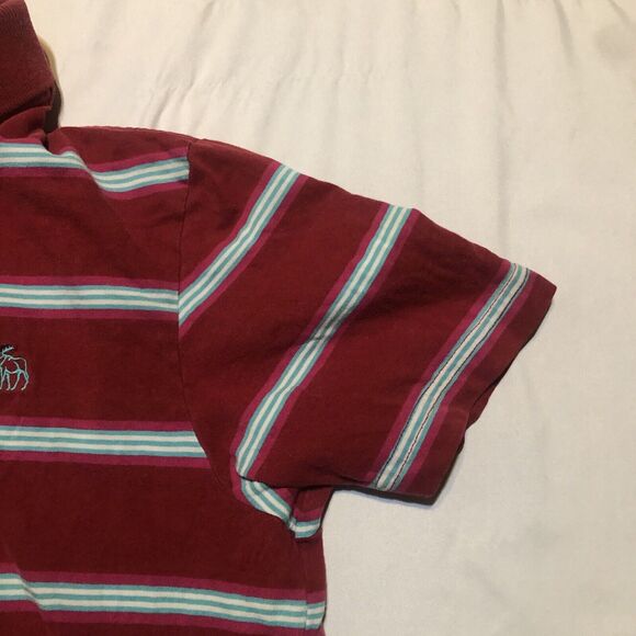 Abercrombie Fitch Polo Shirt Mens S Red Blue Striped Muscle Rugby Moose Logo - Picture 4 of 8